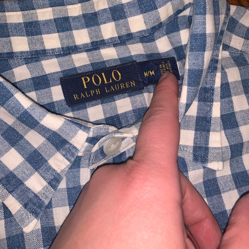 Polo Ralph Lauren Blue White Plaid Check Gingham Chest Pocket Rustic Shirt M - Picture 8 of 8